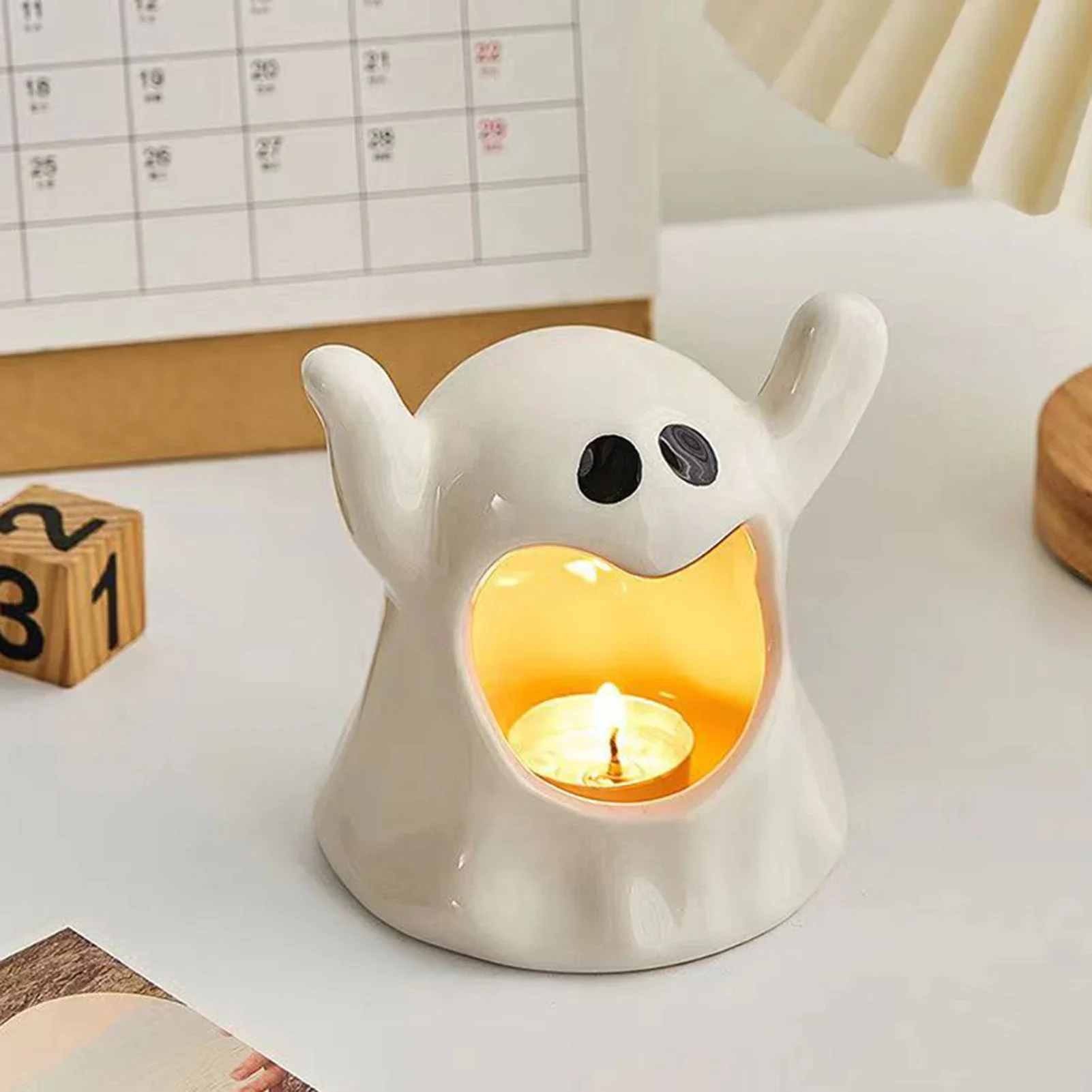 Ceramics Ghost Candle Holder Cute Halloween Candle Holder Home Table Candlestick Holder Decor Aroma Holder For Home Party Decor