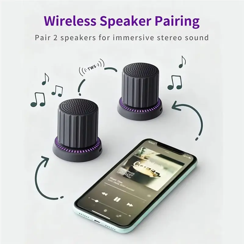 CABE-Strong Magnetic Cup Portable Mini Bluetooth Speaker Waterproof Design With Integrated Colorful LED Light Functionality Whit