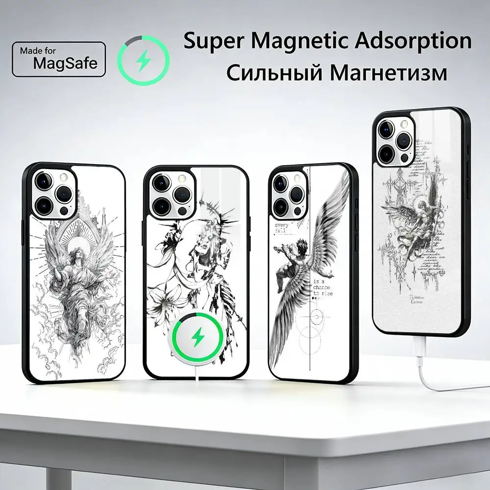Middle Ages Retro Angel Phone Case For iPhone17,16,15,14,13,12,11 Plus,Pro Magnetic with Magsafe Wireless Charging