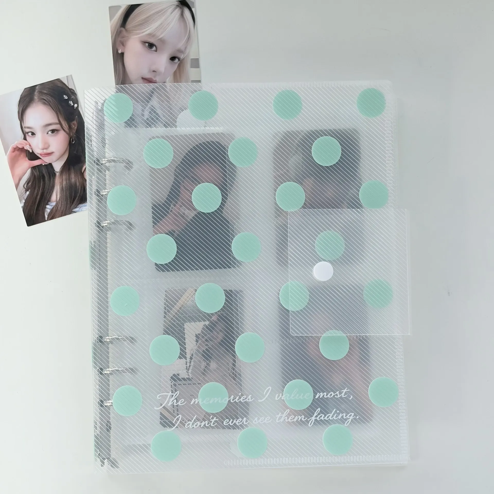 Minimalist Mint Green Polka Dot PVC Four-Grid A5 Card Binder High-Value 3inch Small Card Storage Office Stationery