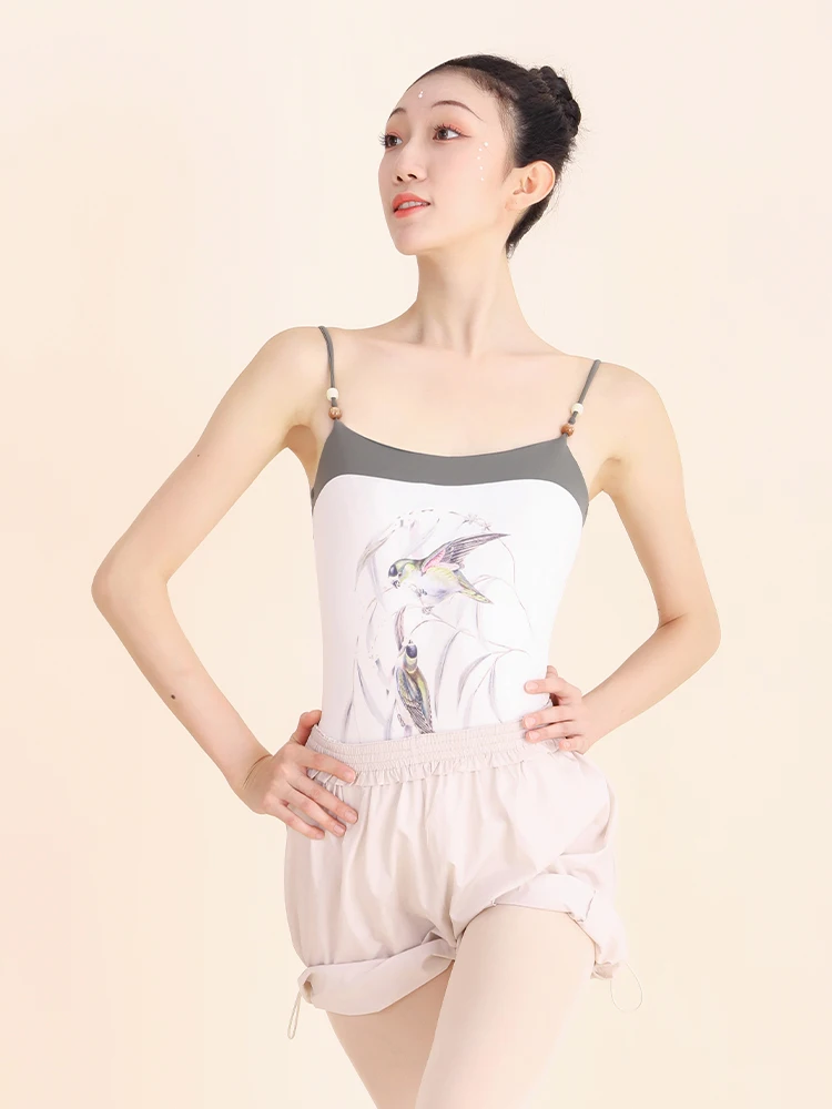 Chinese Style printing Ballet Leotards Strap Dance Bodysuits Gymnastics Leotard Sleeveless Girls Ballet Dancing Costumes