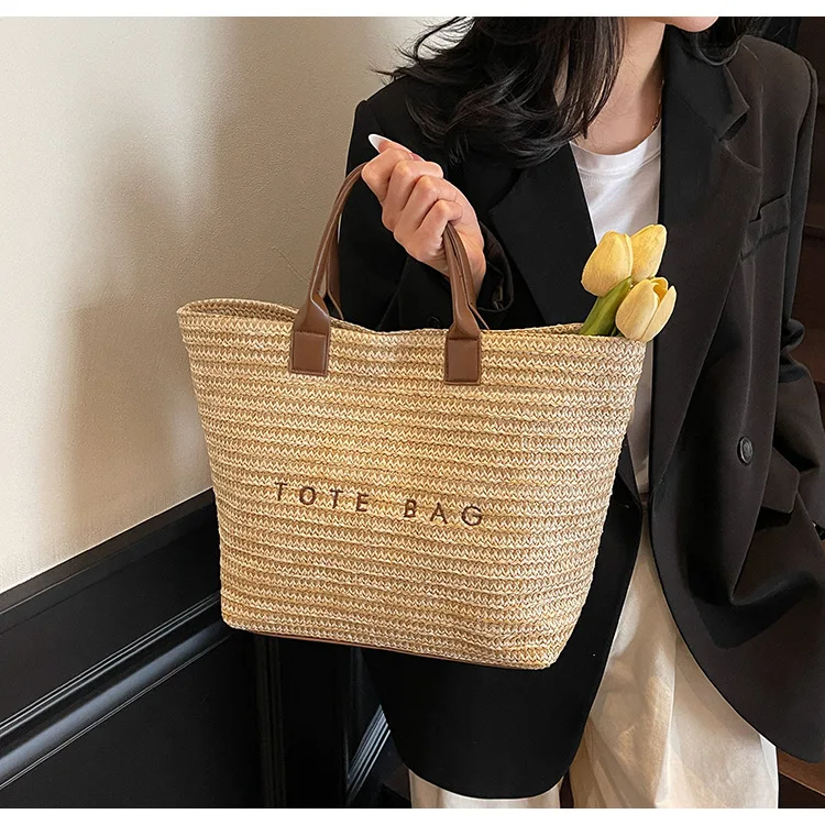 

2025 Summer Straw Tote Bag Women's Large Beach Bag Vacation Boho Chic Handbag Trendy Woven Carryall