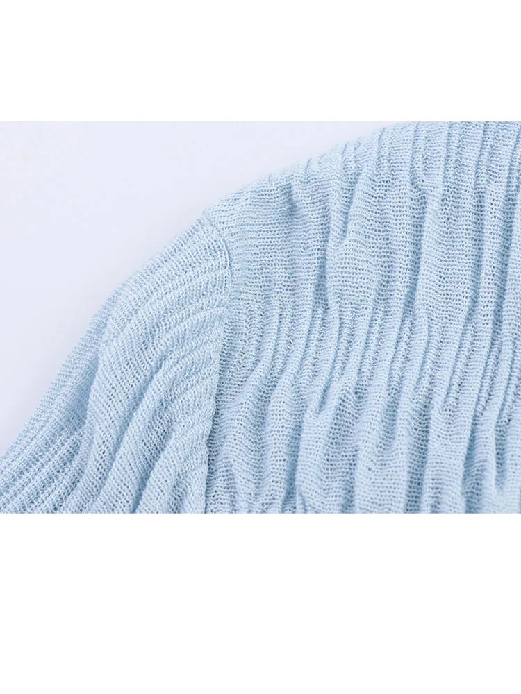 HH Women's Autumn Fashion Versatile Pleated Ruffled V-neck Knit Coat Female Sweet Single Breasted Casual Slim Cardigan Top