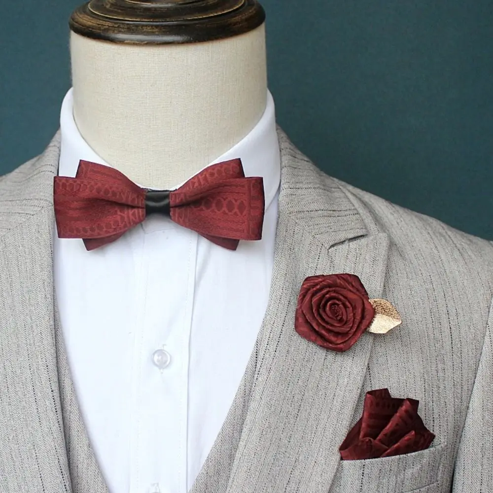 

Pocket Square Men's Suit Accessory Set Adjustable Business Detachable Design Bow Tie Vintage Soft Flower Brooch Formal Occasion