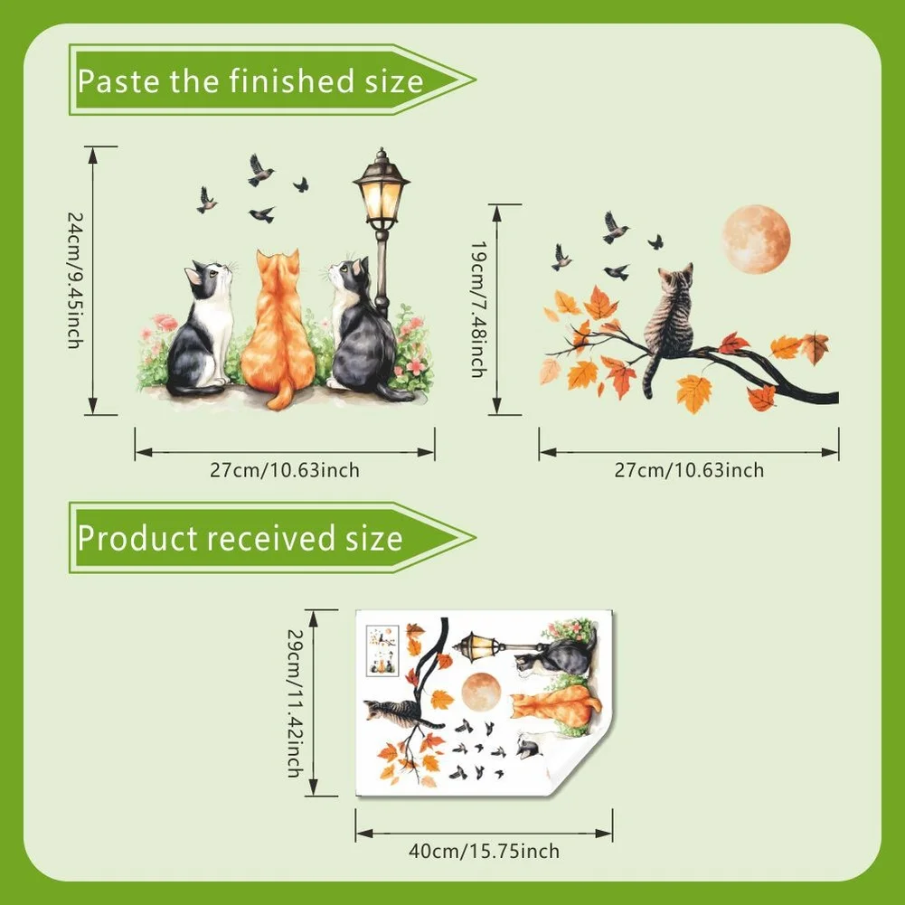 Orange PVC Autumn Night Cat Toilet Decal Wall Sticker for Bathroom Decor Modern Minimalist 27x24cm 27x19cm 40x29cm
