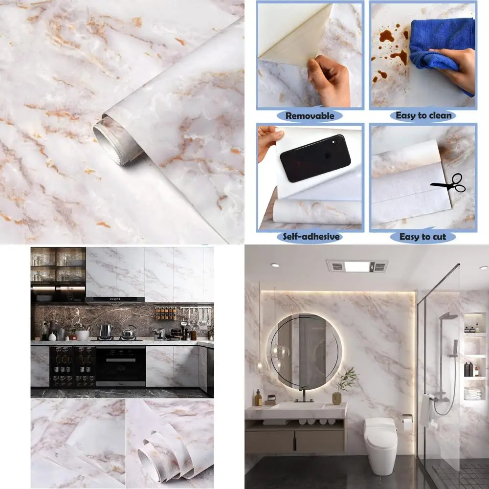 ورق اتصال على سطح الطاولة قابل للتقشير واللصق بتأثير رخامي - ورق جدران غير لامع ذاتي اللصق قابل للإزالة لسهولة التركيب والأناقة