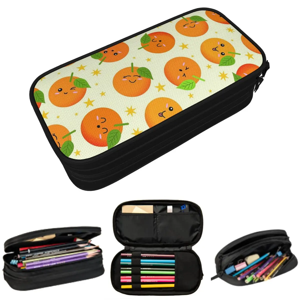 

Cartoon Orange Tangerine Mandarin Pattern Pencil Case for Kids School Pen Box Pencil Bag Stationery Supplies Pen Holder Bag