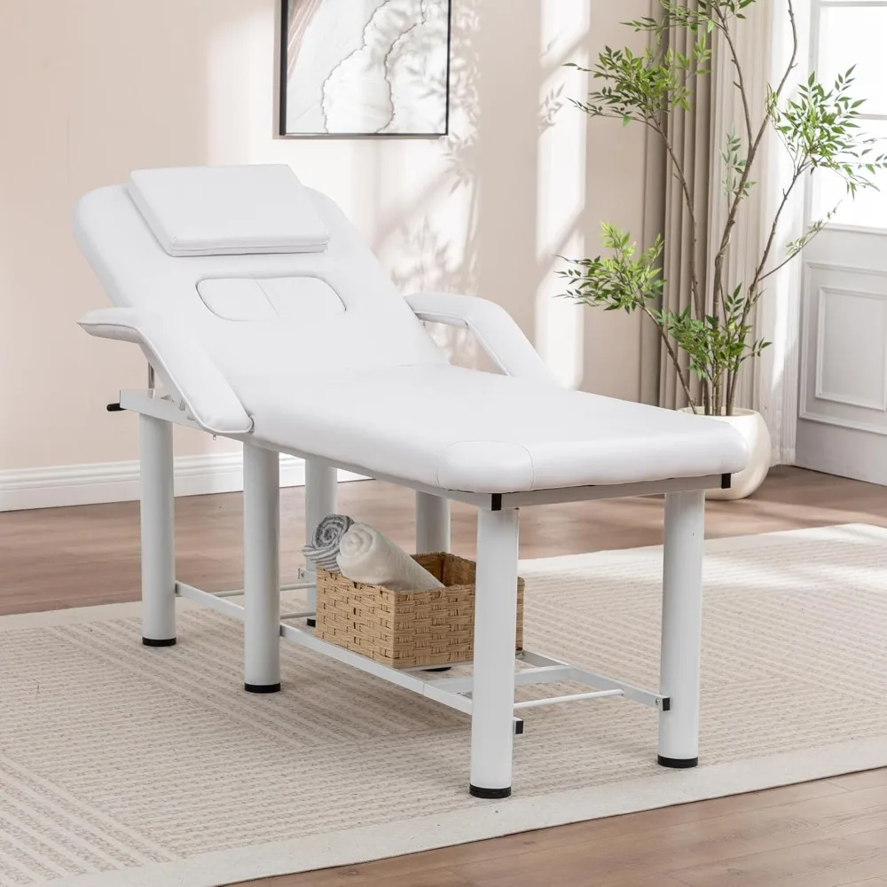 

Professional Massage Bed with Armrests, Fixed and Adjustable Massage Bed, Therapy Bed with Memory Foam, and Removable Headrest