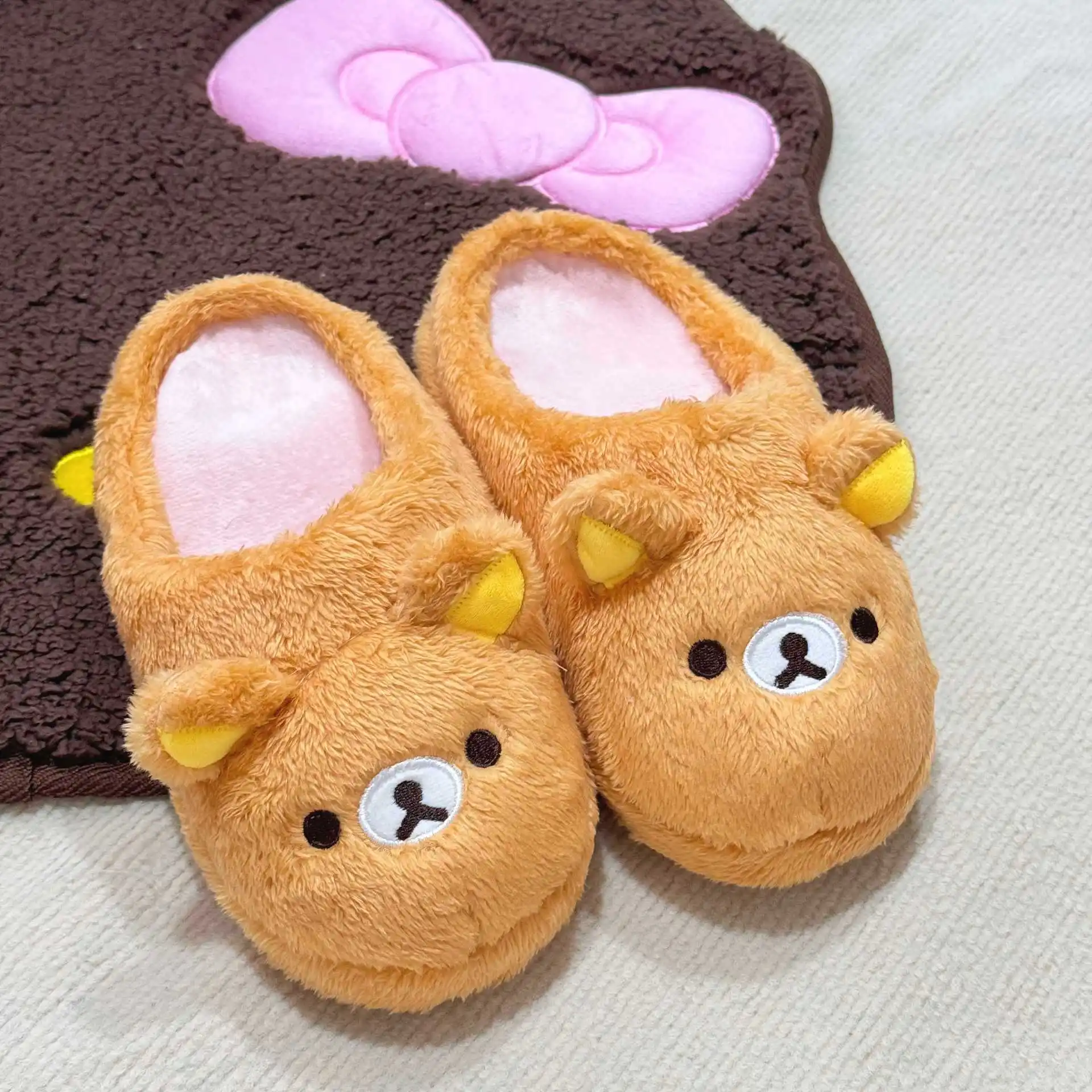 

Rilakkuma Rilakkuma Slippers Cute Cartoon Warm Plush Shoes Autumn and Winter Ultra Soft Indoor Slippers A Holiday Gift for Girls