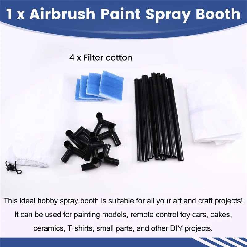 

M11K-Airbrush Paint Sprays Booth, 15 Inch Portable Tool With Filter& Curtain For DIY Projects