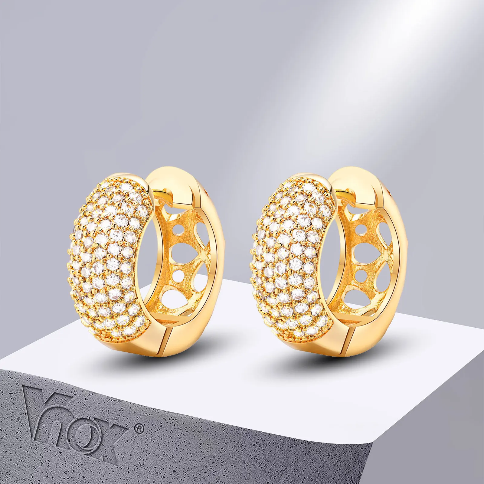 

Vnox Bling Cubic Zirconia Round Hoop Earrings for Women Party Jewelry, Delicate Gold Color Metal Circle Earring Gifts for Her