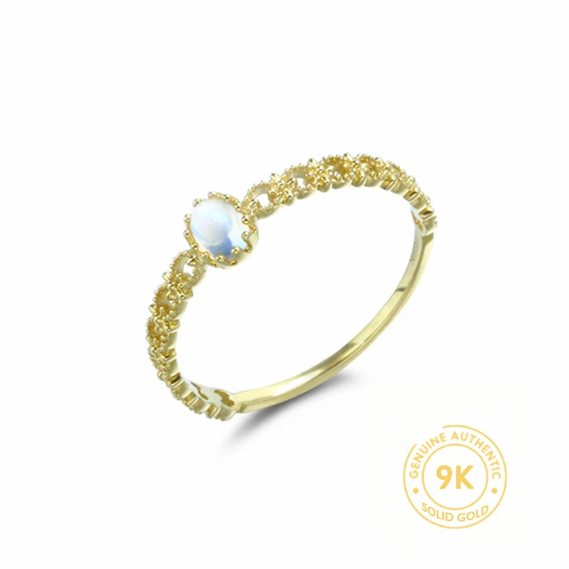 

Lace Hollow Authentic 9K Yeloow Fine Ring With Moonstone Daily Wear Chinese Gold Jewelry Manufacturer