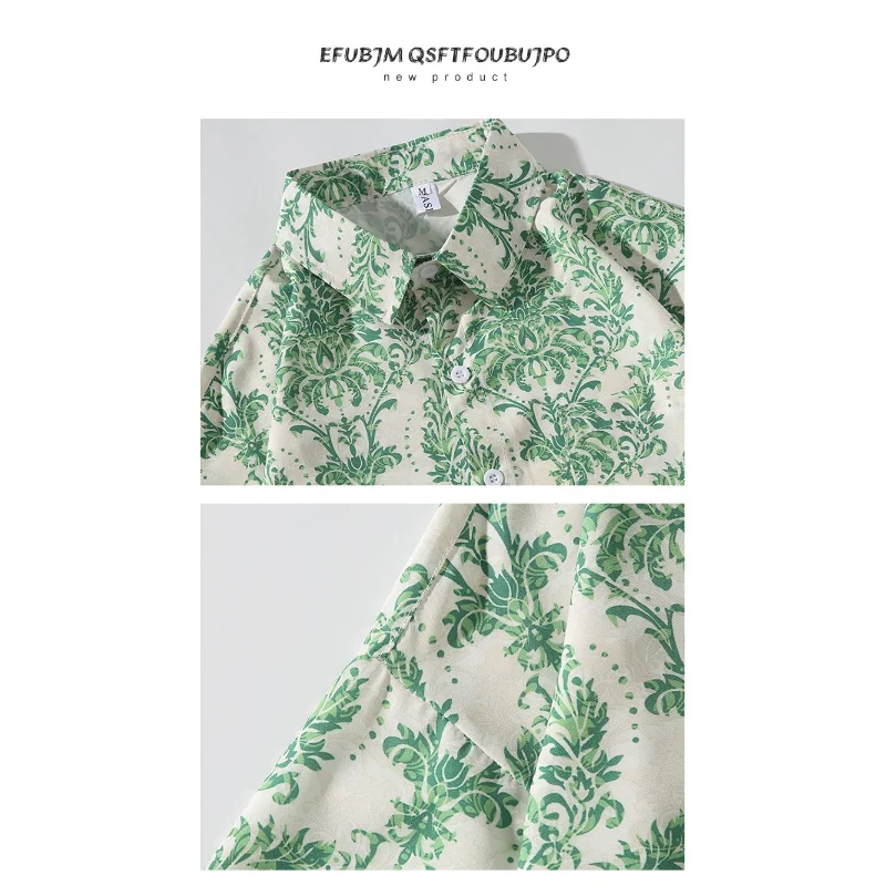 Youth Popular New National Style Ice Silk Short-sleeved Shirt Two-piece Beach Shorts Men's Suit