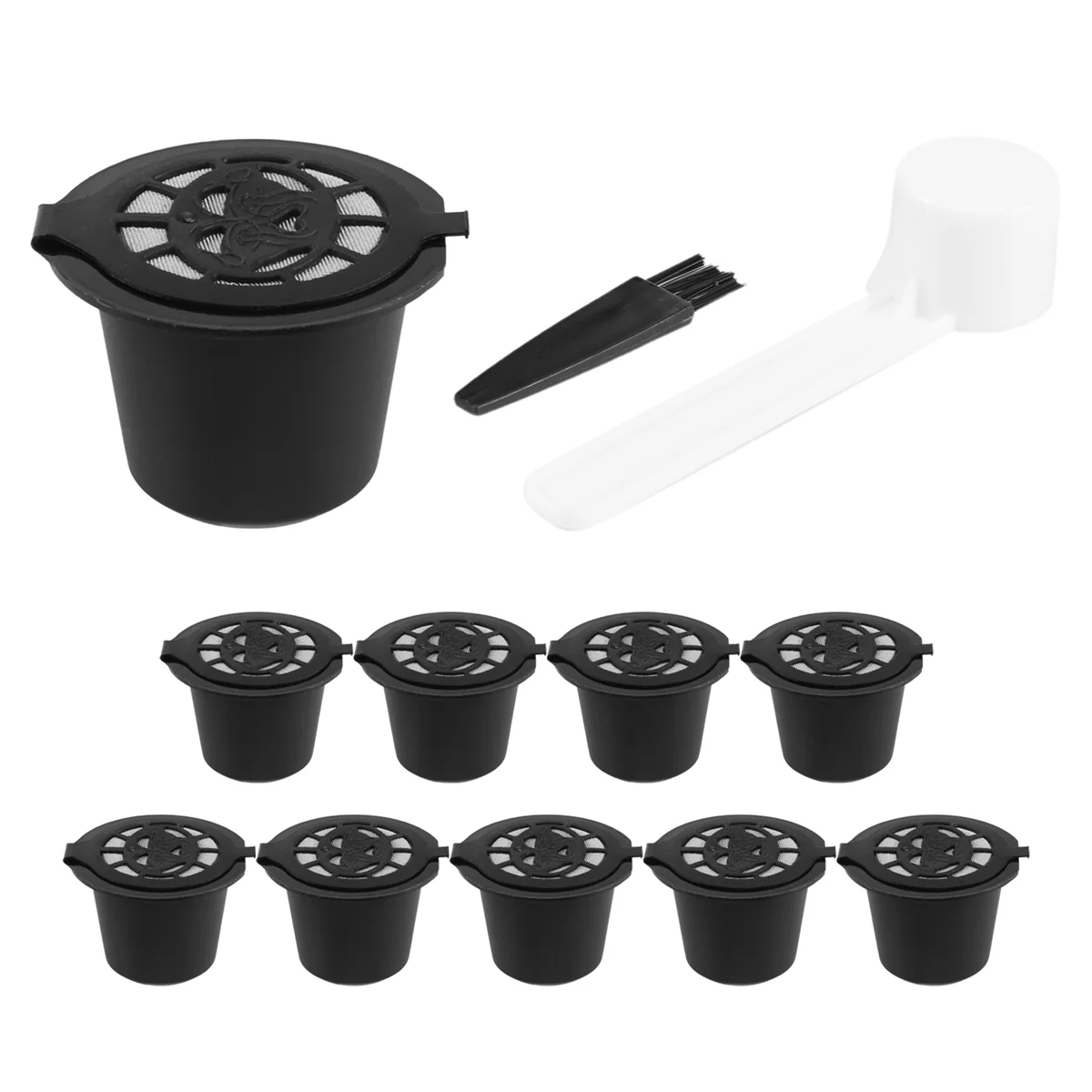 10 Pcs Reusable Refillable Coffee Capsule Filters for Nespresso with Spoon Brush Kitchen Accessories Coffee Filter Black