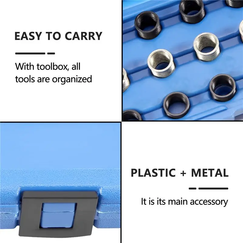 16Pcs M14 X 1.25 0.4 Inch And 0.7 Inch Spark Plug Rethread Thread Repair Tools Kit Wire Sleeve