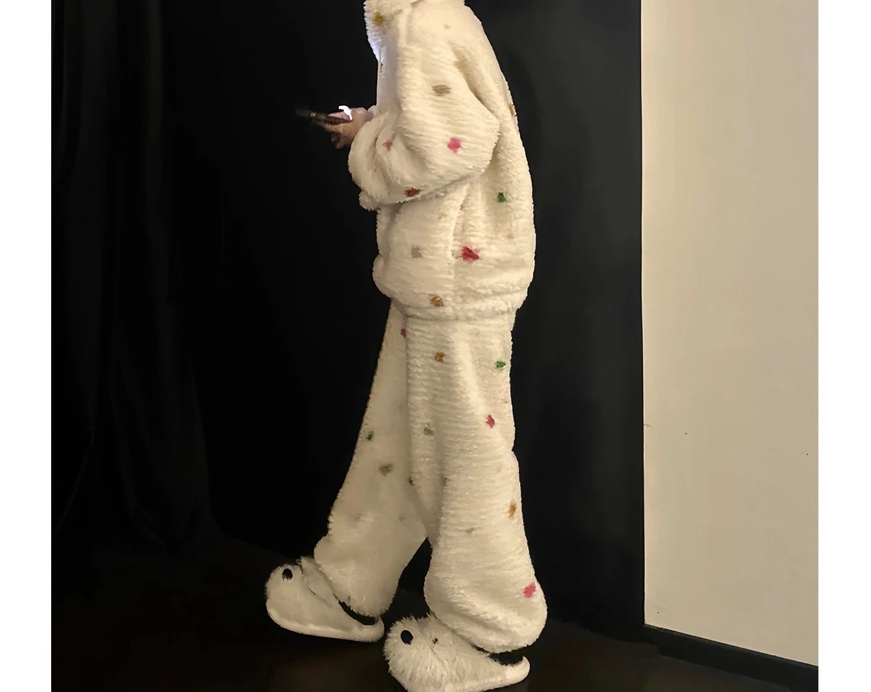 Sweet and Cute Colored Polka Dot Hooded Coral Fleece Sleepwear for Women, 2025 New Model, Winter Thick and Warm