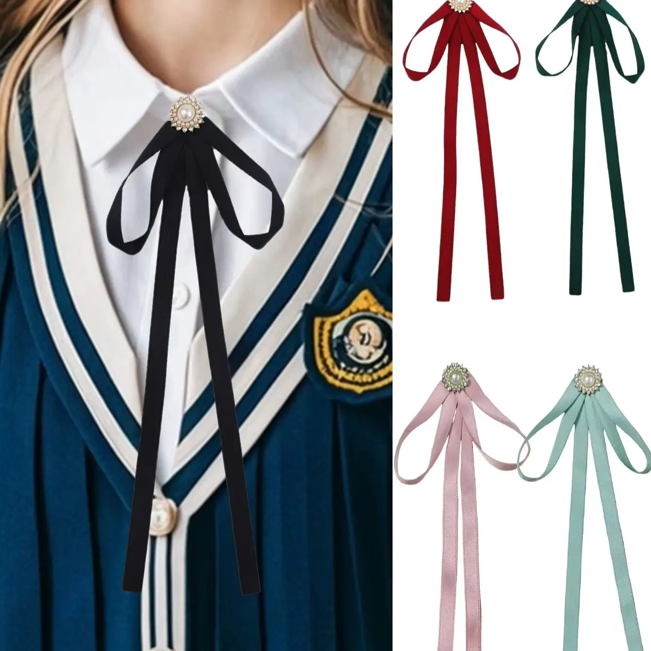 A Handcrafted Simple School-Style Pure Color Ribbon Women's Bow Tie and Collar Flower. Suitable for Daily Outings, Uniforms, Sch