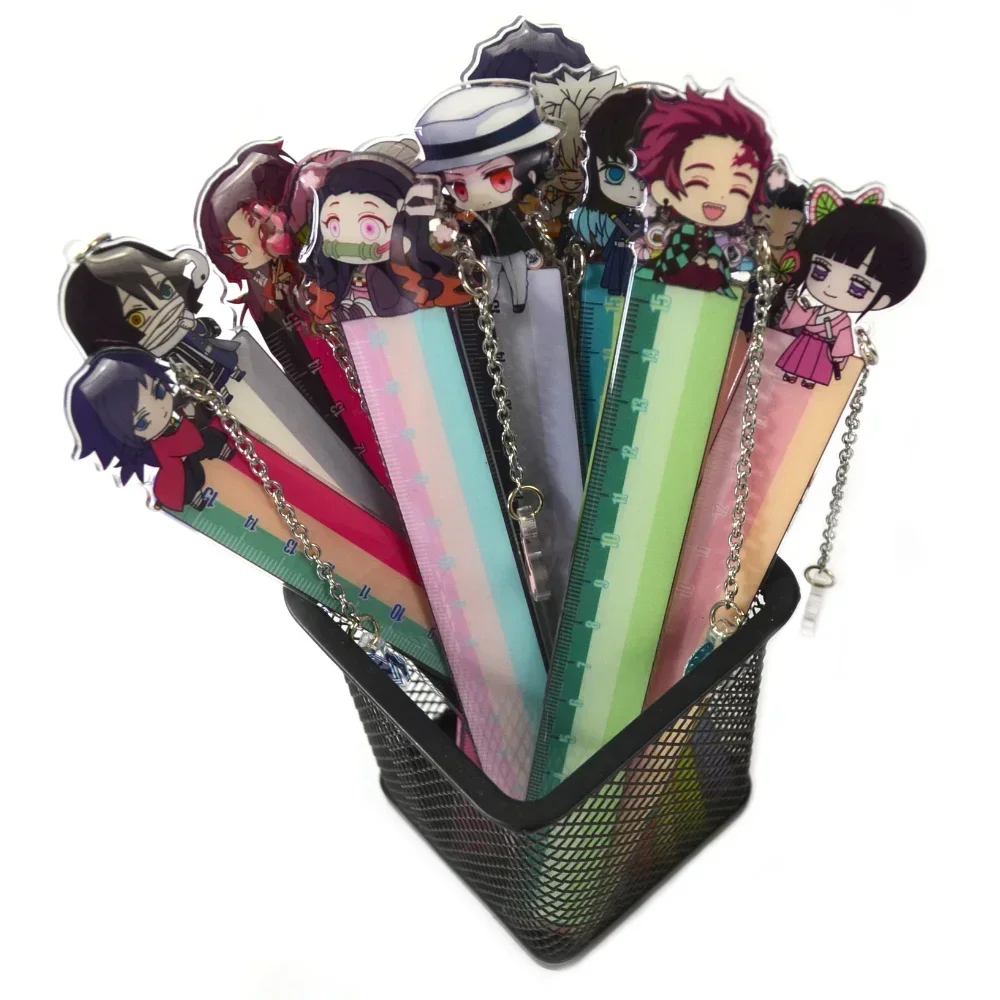 Regla de Anime Kamado Tanjirou Nezuko figura Kawaii regla recta reglas de dibujo papelería escolar regalo para niños