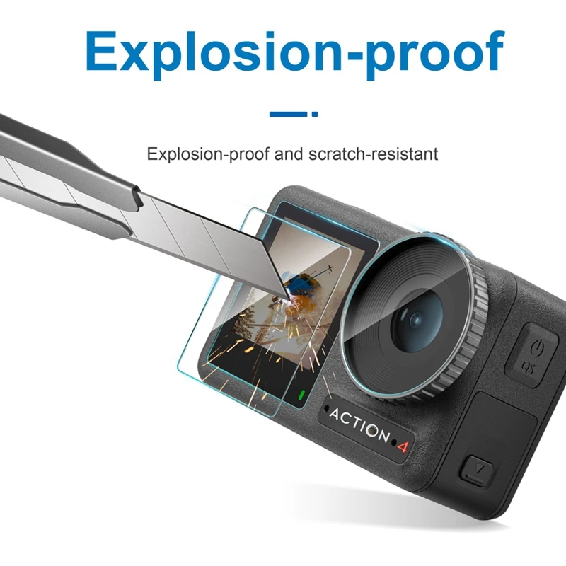 Per DJI OSMO ACTION 4 Obiettivo della fotocamera sportiva Pellicola in vetro temperato ad alta definizione Pellicola protettiva antigraffio Accessori