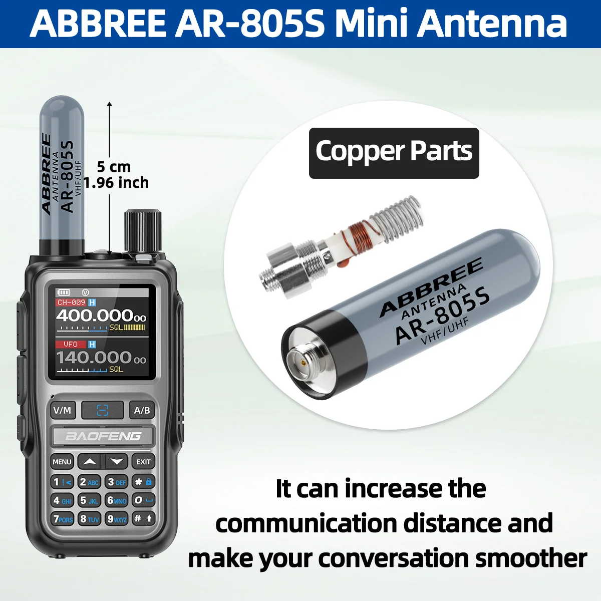 ABBREE AR-805S Mini Walkie-Talkie-Antenne SMA-Buchse Dual-Band High-Gain für Baofeng UV-5R Mini UV-21 PRO BF-888S Ham Radio – Detail 24