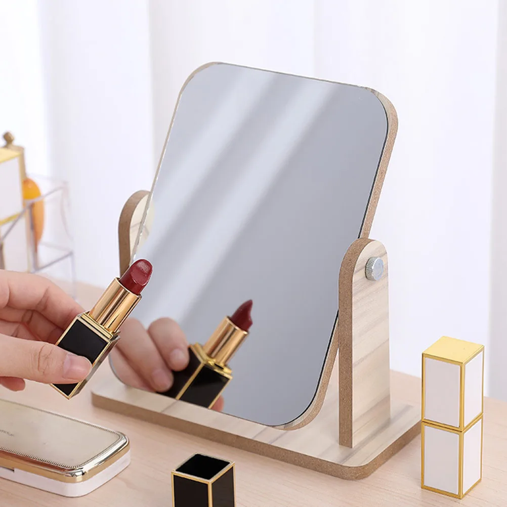 

Wooden HD Decorative Desktop Desktop Mirror Decor Makeup Rotatable Decorative Mirror Stable Base Clear Vision