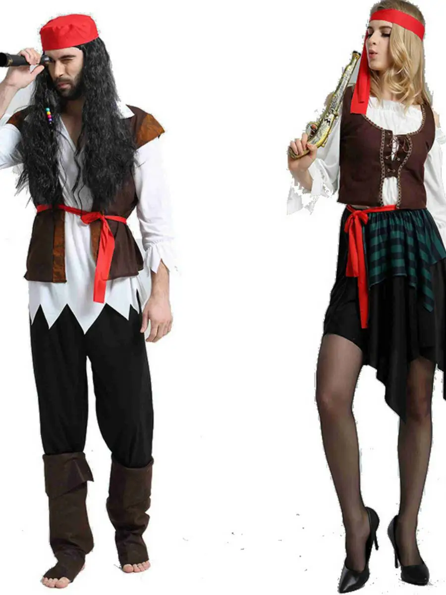 로우인 롤플레잉 코스튬 캐리비안 해적 여성 남성 부모-자녀 의상 국립 무대 의상 폴리에스터 소재