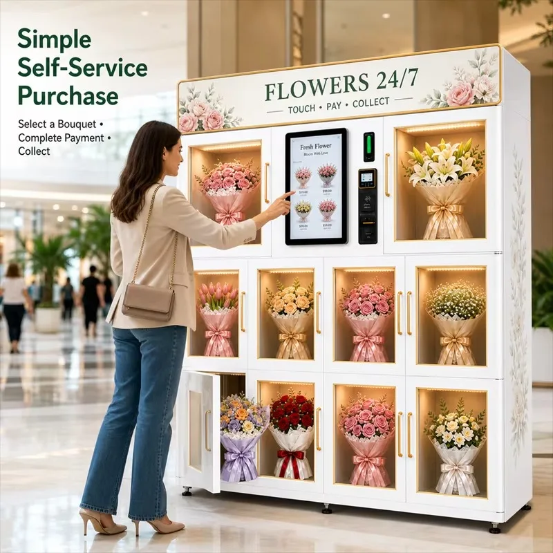 Smart 10-Door Flower Vending Machine Refrigerated Fresh Bouquet Locker for Flower Shops Hotels and Malls