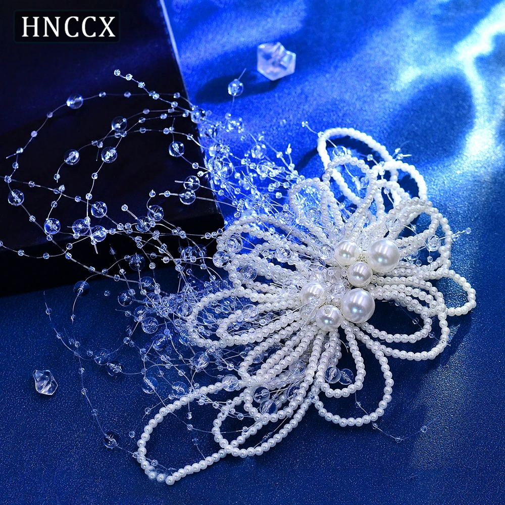 HNCCX Transparent Bead Tassel Wedding Hair Comb White Color Beaded Bride Headband Handmade Pearl Hair Hairpin Girl Gift CP717