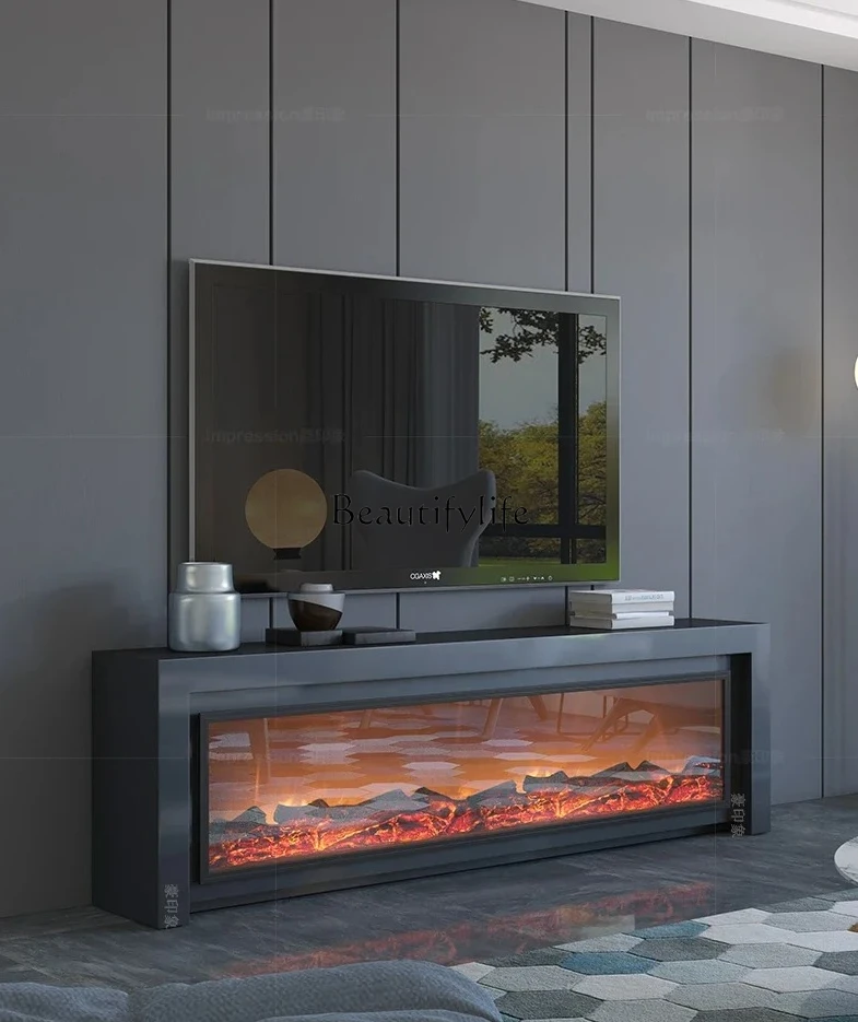 

Light luxury French solid wood modern simple TV cabinet retro electric fireplace living room bedroom heating fireplace cabi