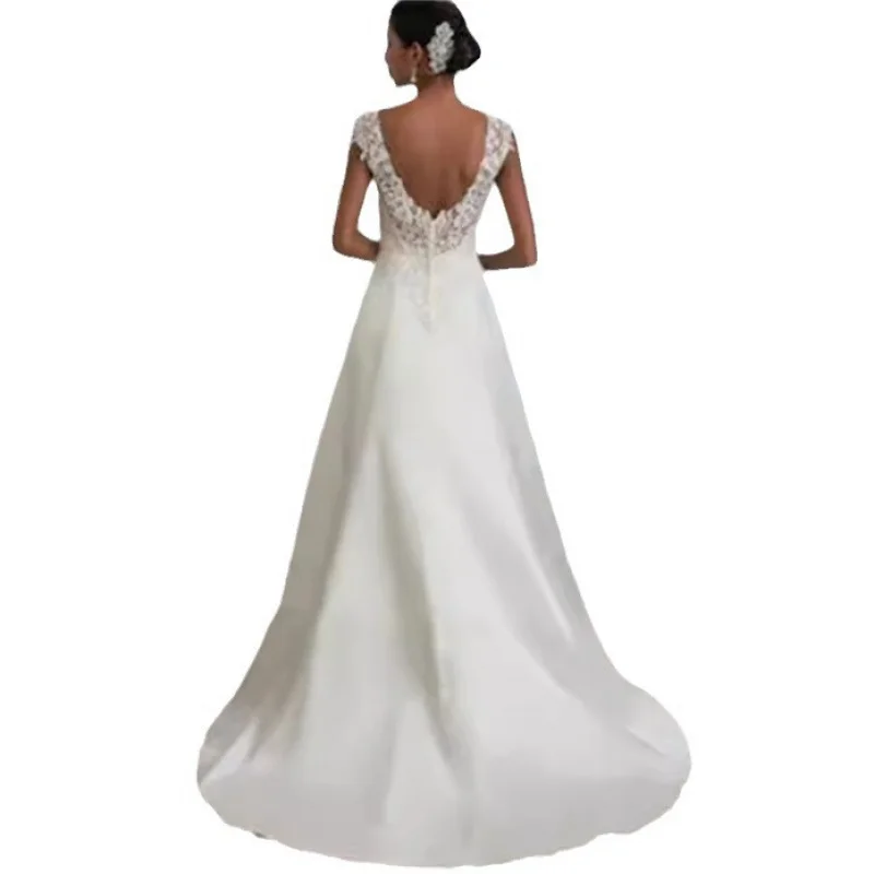 ฤดูใบไม้ร่วงสไตล์ใหม่หรูหราชุดลูกไม้สีขาวสไตล์ยุโรปงานแต่งงานเพื่อนเจ้าสาว backless คอต่ํา PLUS ขนาดชุดยาว