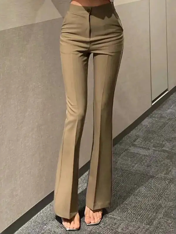 

Новые женские брюки с высокой талией, облегающие, повседневные, с микро-клешем, на молнии и пуговицах, в корейском стиле, осень-зима 2026, модель JV2S