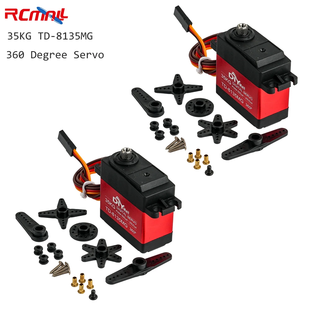 RCmall 2PCS 35KG TD-8135MG 4.8V-7.2V Waterproof Continuous Rotation Digital Servo for RC Car 360 Degree Servo