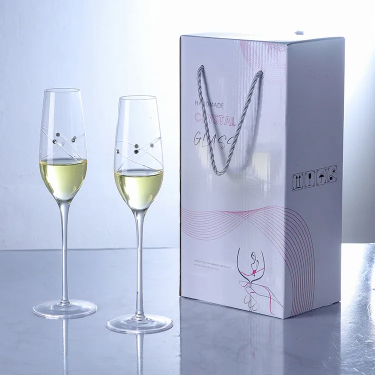 

Luxury Engraved Champagne Flute Crystal Glass Couple Gift Set with Diamond Highball Cup