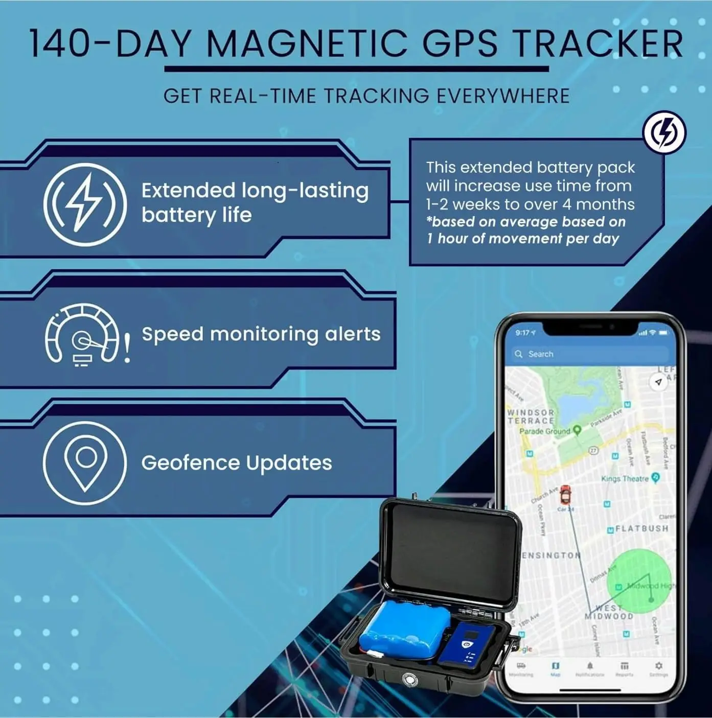 Security GPS Car Tracker Hidden Tracker for Vehicles Long Lasting Battery 140Day LTE GPS Tracking Device Vehicles Magnetic Case