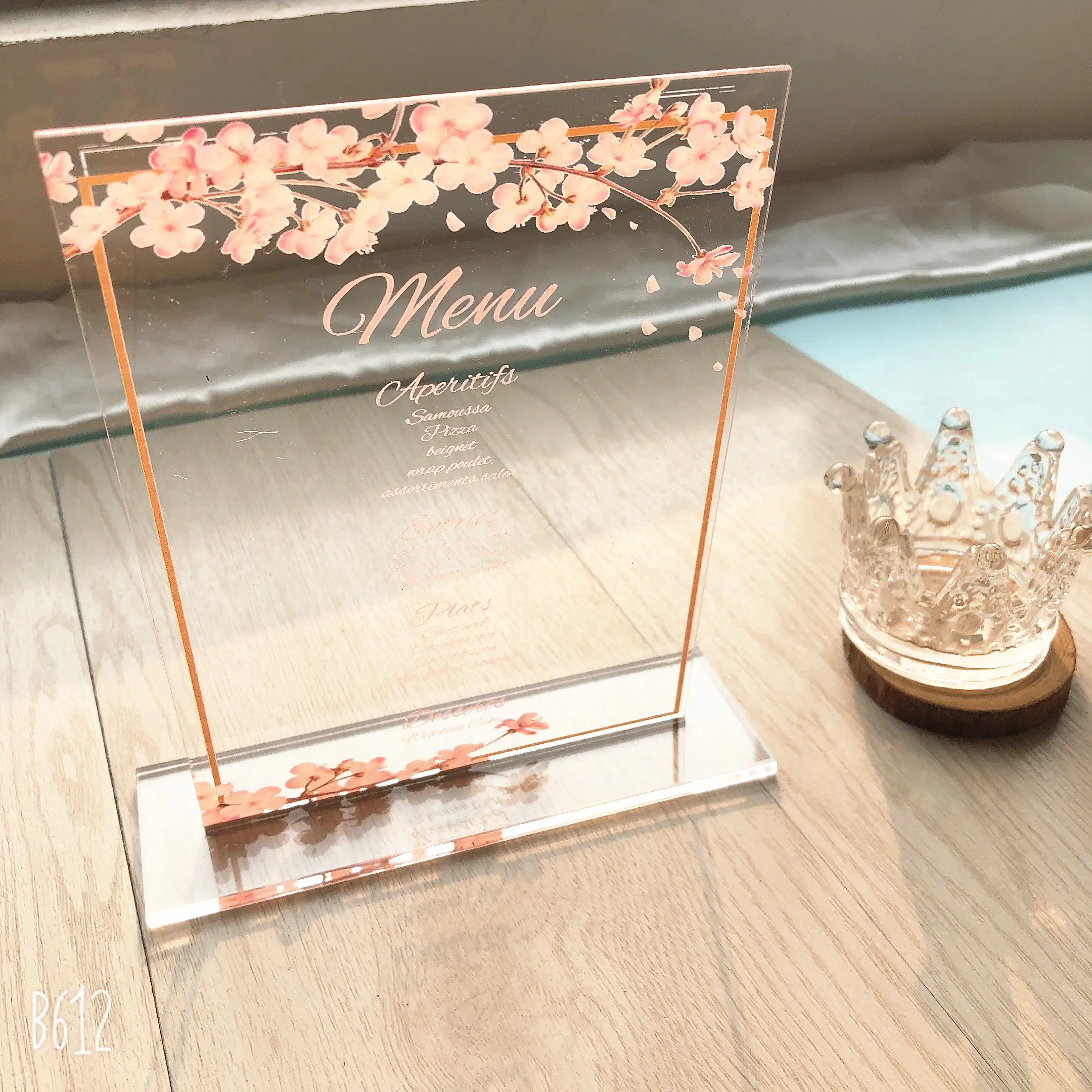 10pcs Elegant Cherry Blossom Wedding Invitation Menu Cards Custom Printing Design Table Card with Base