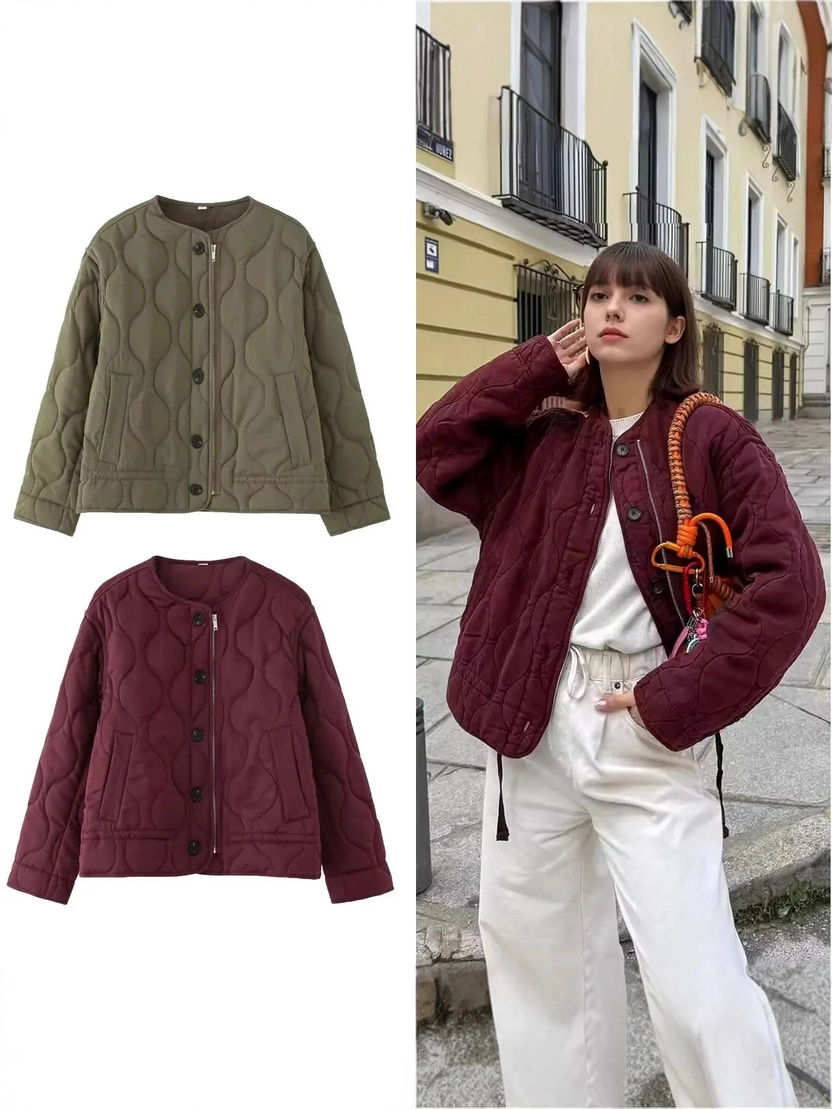 

Winter New European And American Style Jacket Coat Round Neck Long Sleeve Loose Windbreaker Women Casual Pocket Cotton Jacket