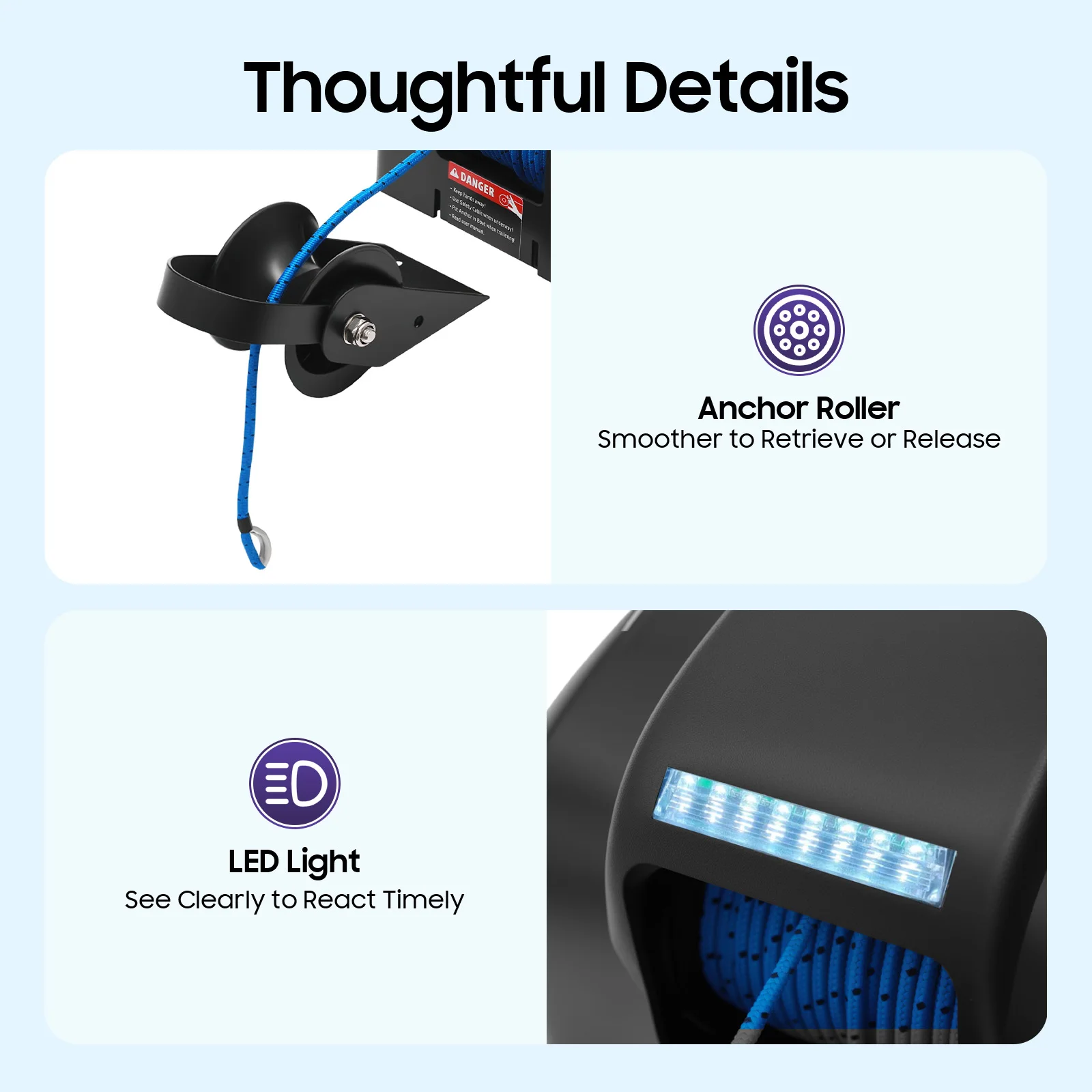 45LBS Electric Boat Winch with Remote Control, Power-Saving 12-Volt DC Motor 100ft. Braided Anchor Rope for 24ft Long Boat