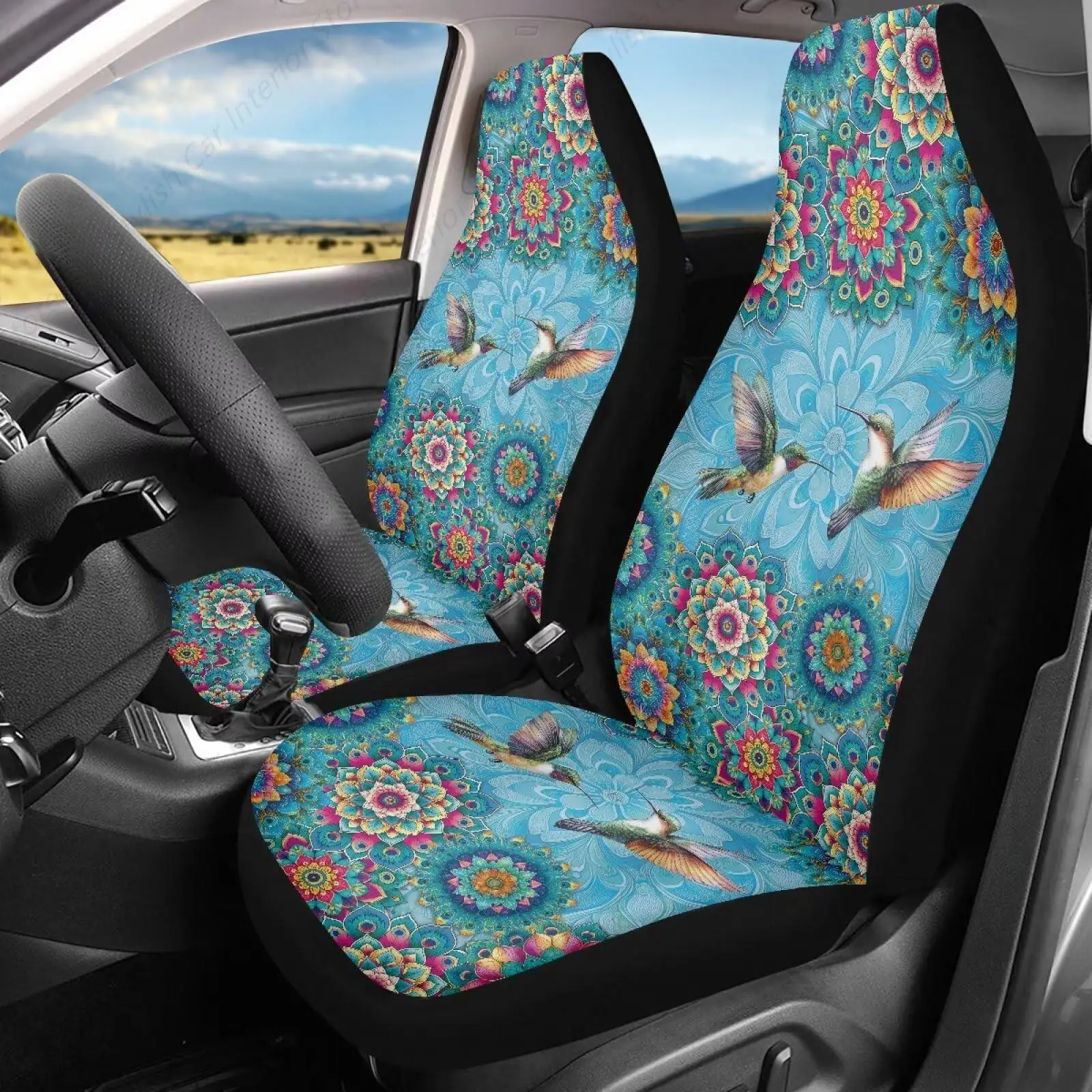 

Boho Hummingbird Car Seat Covers for Front Seats Only Strertchy Auto Seat Covers for Women Girly Boho Car Accessories Interior