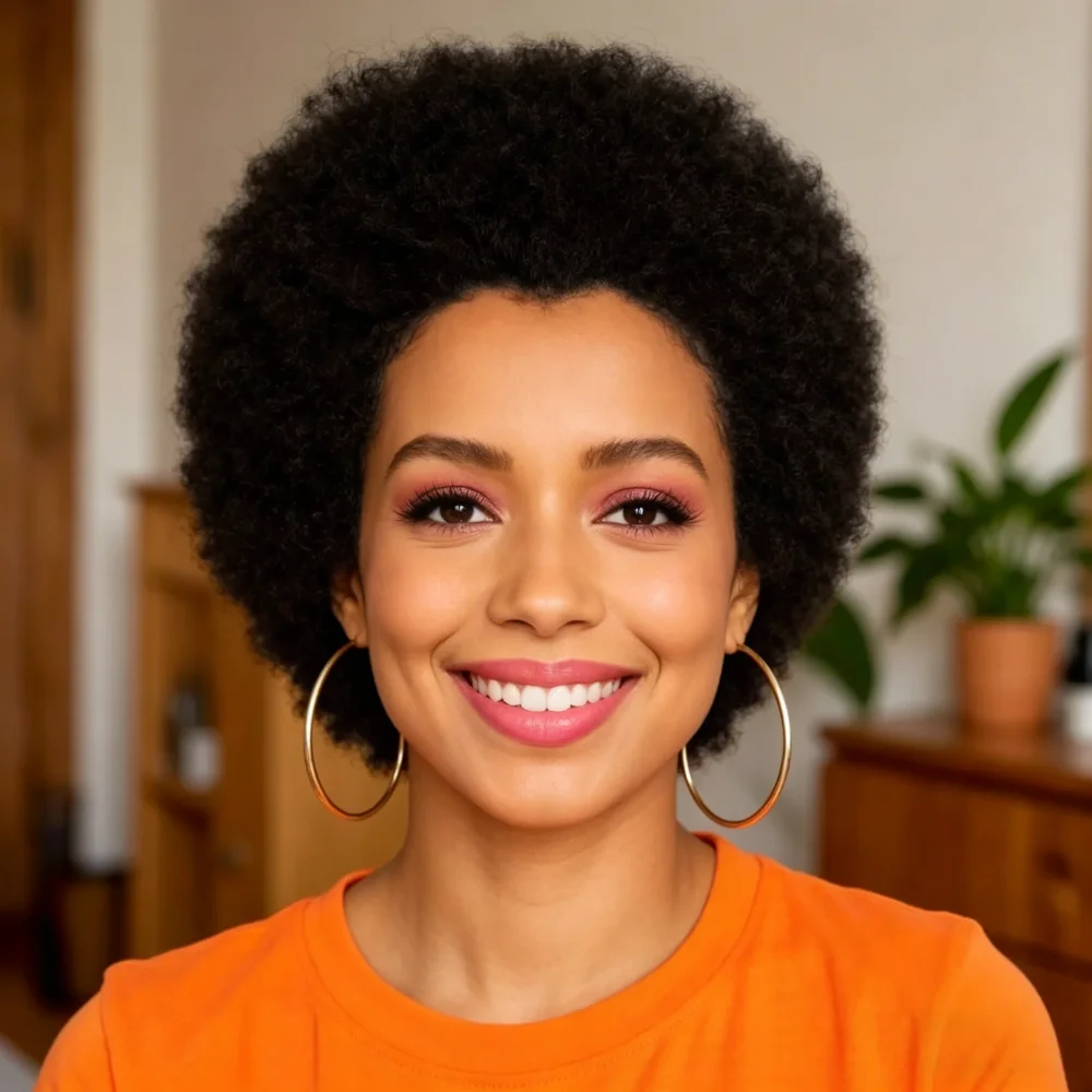 Short 4C Afro Kinky Curly Human Hair Wig, full machine made wig Remy Hair, Fluffy Voluminous Afro Style Wigs for Women
