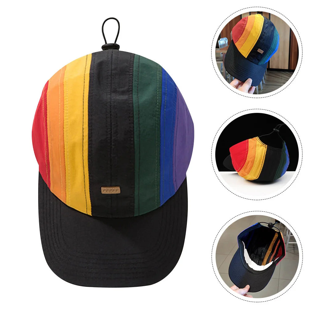 

Rainbow Baseball Cap Cotton Outdoor Sunproof Portable Baseball Hat Ponytail Hole for Camping Rainbow Drawstring Hat