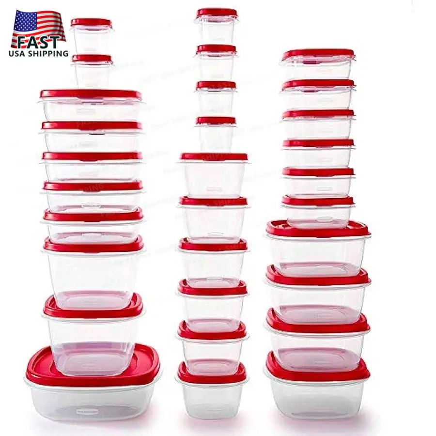 Rubbermaid 60-Piece Food Storage Containers with Lids Microwave and Dishwasher Safe Red Color Ideal for Meal Prep and Pantry St