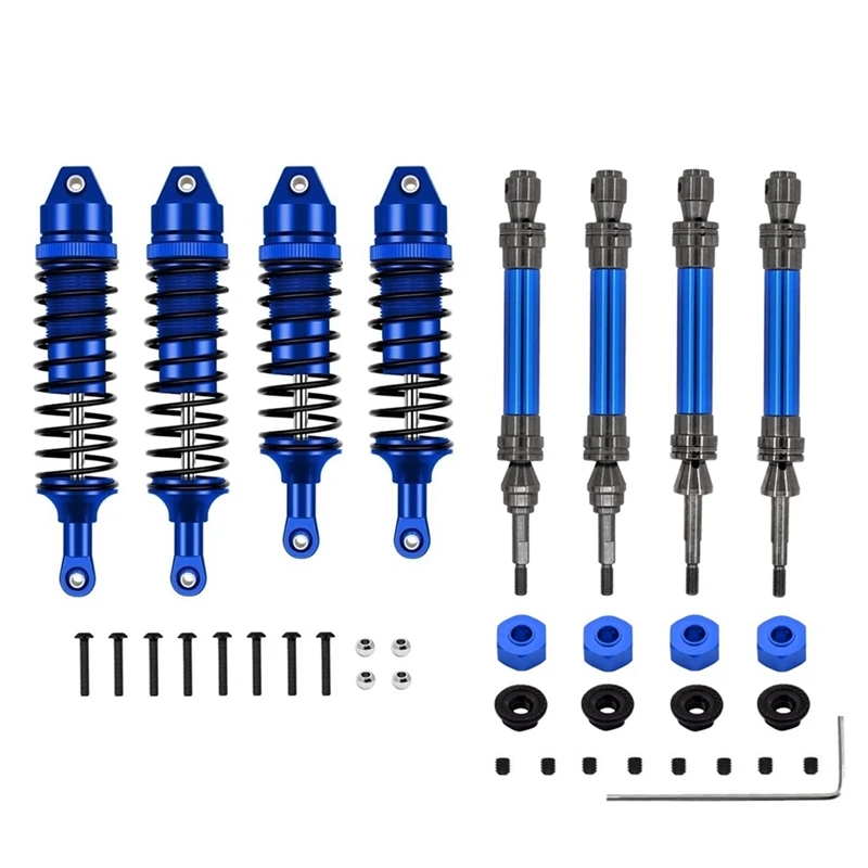 Metal Drive Shaft And Shock Absorber Set For 1/10 Traxxas Slash Rustler Stampede Hoss VXL 4X4 RC Car Upgrades Parts Kit Blue