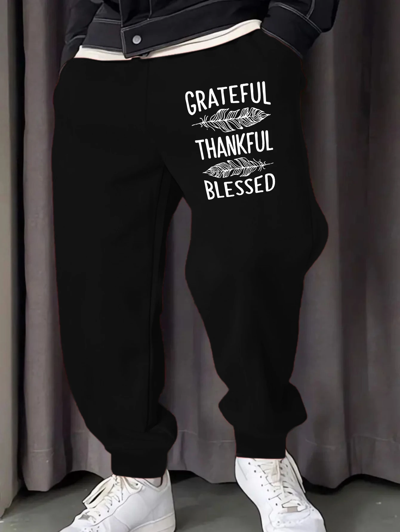 

Greateful Thankful Blessed Printed Men Jogging Pants Casual Fleece Long Pant Fashion Street Sweatpants Autumn Hip Hop Trousers