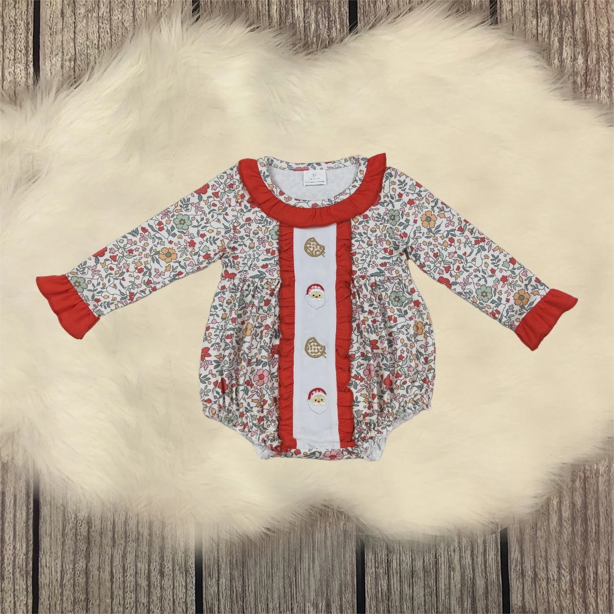 

Infant Christmas Embroidery Santa Floral Clothing Kids Children Long Sleeves Girl Jumpsuit Newborn Toddler Romper Wholesale
