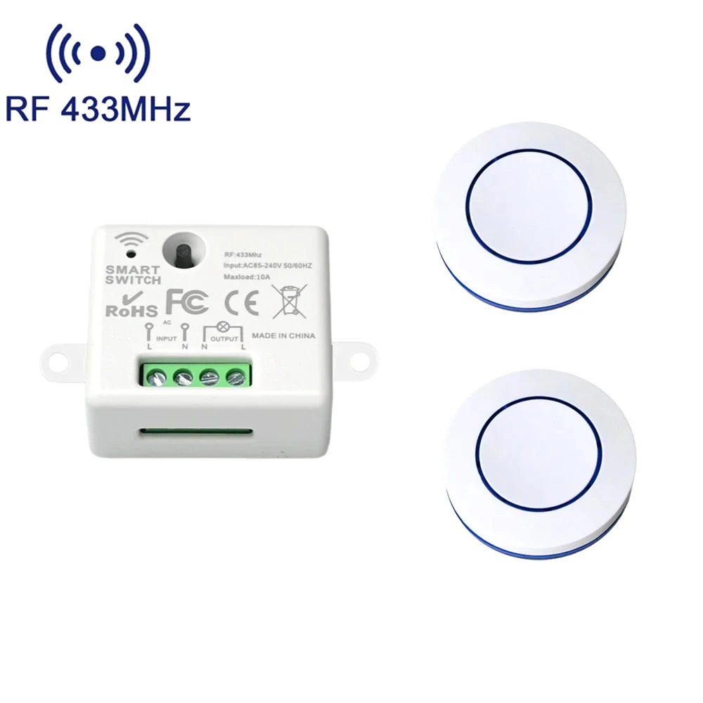 AXUS 110V 220V Mini Receiver 433HMz Wireless Round Button Remote RF Safey Switch Module 2200W Fr Home LED Lamp Bulb