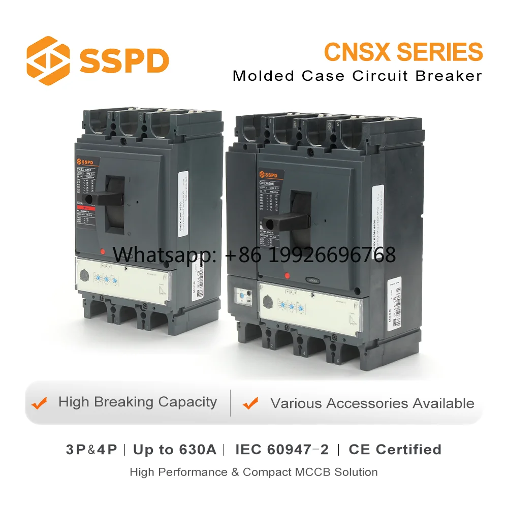 CNSX Moulded Case Circuit Breaker 3P 630A CNSX-630 80kA Breaking Capacity 690V Electronic Trip Unit 50/60Hz 2-Year Warranty SSPD