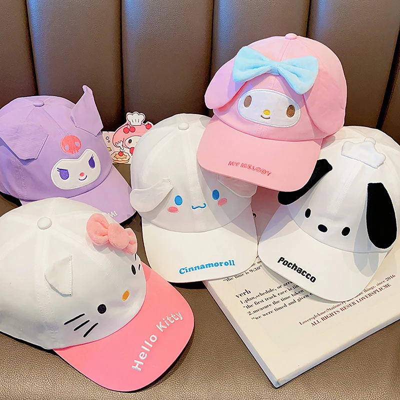 Gorra de béisbol Kawaii Kuromi Hello Kitty Cinnamoroll para niños, protector solar ajustable, sombrero para el sol para deportes al aire libre, regalos para niños