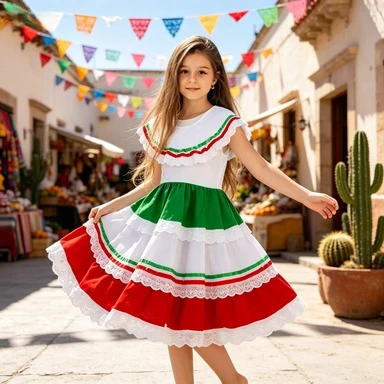 Ethnic Mexican Girls Maxi Dress Day of The Dead Themed Outfit Kids Halloween Masquerade School Activity Performance Costume