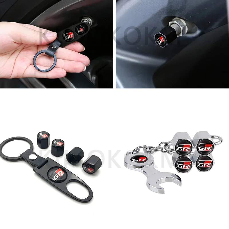 4Pcs Car Wheel Tire Valve Cover Cap Auto Key Buckle For GR Sport Logo Gazoo Racing For Yaris Rav4 Corolla Car Accessories