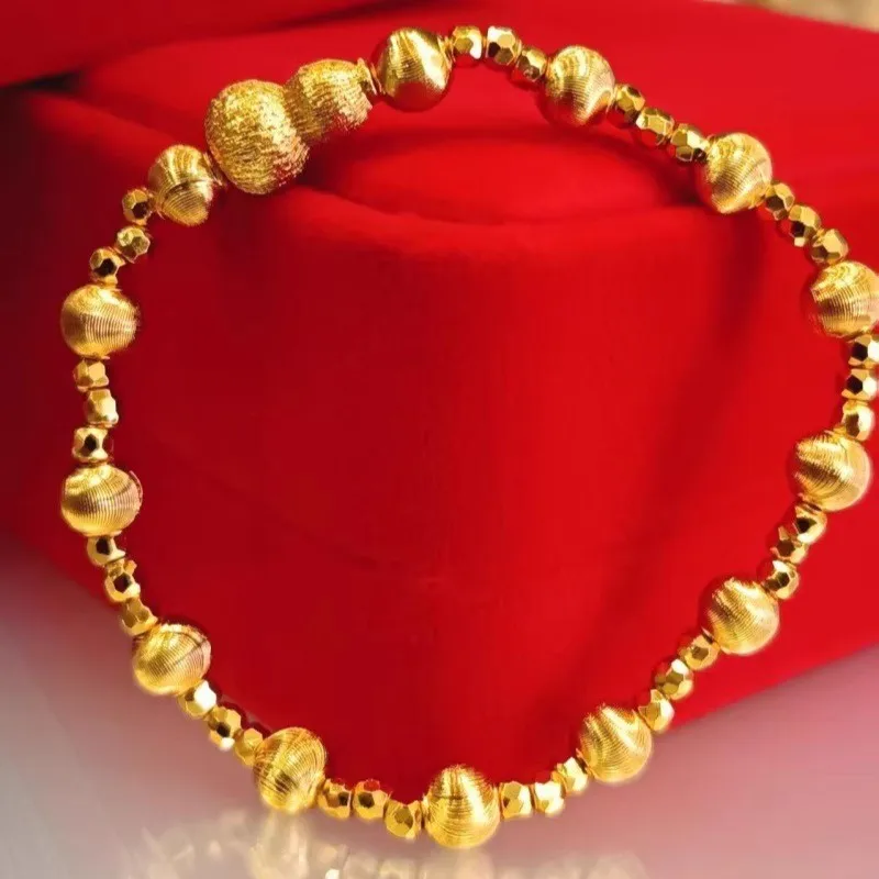

Matte Fortune Bead Bracelet Women's 24K Gold AU999 - Round versatile gold beads,low-key matte finish, for parties and streetwear